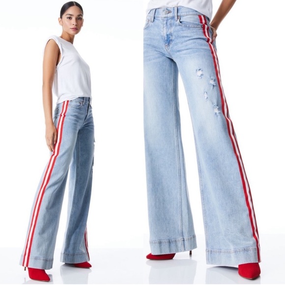 Alice + Olivia Denim - Alice + Olivia Rey Side Stripe Flared Jeans